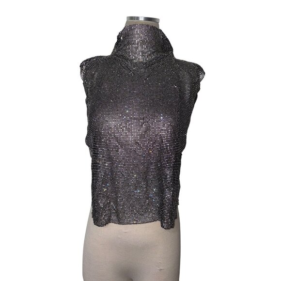 8 Other Reasons Womens Rhinestone Mesh Cowl Neck Top in Black One Size New Women - Picture 6 of 13